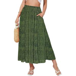 imageNASHALYLY Womens High Waisted Maxi SkirtElastic Chiffon Boho Long Skirt with PocketsGreen Ripples
