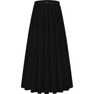 imageNASHALYLY Womens Chiffon Elastic High Waist Pleated ALine Flared Maxi SkirtsBlack Dot