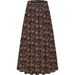 imageNASHALYLY Womens Chiffon Elastic High Waist Pleated ALine Flared Maxi SkirtsBlack Red Flower