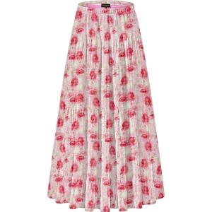 imageNASHALYLY Womens Chiffon Elastic High Waist Pleated ALine Flared Maxi SkirtsPink Blunt Flower