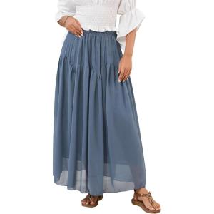 imageNASHALYLY Maxi Skirt for Women ALine High Waisted Elastic Chiffon Renaissance Long SkirtBeja Blue