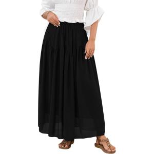 imageNASHALYLY Maxi Skirt for Women ALine High Waisted Elastic Chiffon Renaissance Long SkirtBlack
