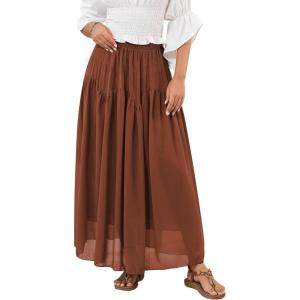imageNASHALYLY Maxi Skirt for Women ALine High Waisted Elastic Chiffon Renaissance Long SkirtBurnt Orange