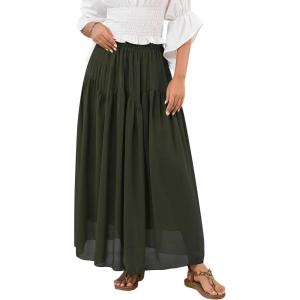 imageNASHALYLY Maxi Skirt for Women ALine High Waisted Elastic Chiffon Renaissance Long SkirtGreen