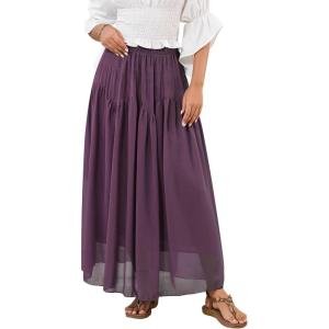 imageNASHALYLY Maxi Skirt for Women ALine High Waisted Elastic Chiffon Renaissance Long SkirtPurple