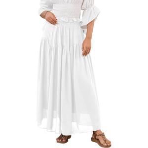 imageNASHALYLY Maxi Skirt for Women ALine High Waisted Elastic Chiffon Renaissance Long SkirtWhite