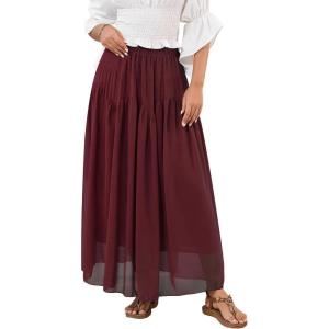 imageNASHALYLY Maxi Skirt for Women ALine High Waisted Elastic Chiffon Renaissance Long SkirtWine Red