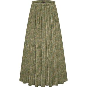 imageNASHALYLY Womens Chiffon Elastic High Waist Pleated ALine Flared Maxi SkirtsGreen Yellow FloralM