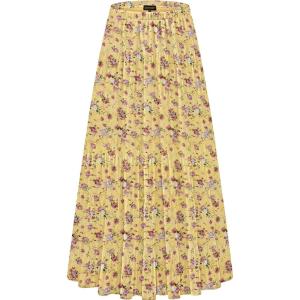 imageNASHALYLY Womens Chiffon Elastic High Waist Pleated ALine Flared Maxi SkirtsYellow Floral6