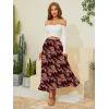 imageNASHALYLY Womens Chiffon Elastic High Waist Pleated ALine Flared Maxi SkirtsWine Red Floral