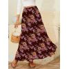 imageNASHALYLY Womens Chiffon Elastic High Waist Pleated ALine Flared Maxi SkirtsWine Red Floral