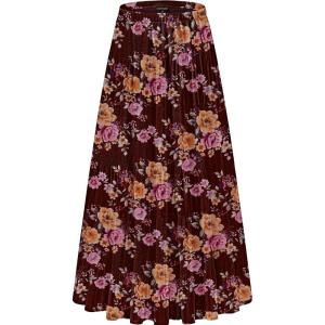 imageNASHALYLY Womens Chiffon Elastic High Waist Pleated ALine Flared Maxi SkirtsWine Red Floral