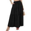 imageNASHALYLY Skirts for Women Boho Elastic Waisted Drawstring Swing Ruched 3 Tiered Maxi Skirt with PocketsBlack