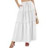 imageNASHALYLY Skirts for Women Boho Elastic Waisted Drawstring Swing Ruched 3 Tiered Maxi Skirt with PocketsWhite