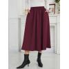 imageNASHALYLY Womens Midi Skirt High Waisted ALine Pleated Elastic Casual Long Skirt with PocketsWine Red