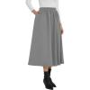 imageNASHALYLY Womens Midi Skirt High Waisted ALine Pleated Elastic Casual Long Skirt with PocketsGrey