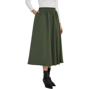 imageNASHALYLY Womens Midi Skirt High Waisted ALine Pleated Elastic Casual Long Skirt with PocketsBlackish Green