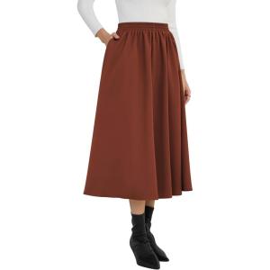 imageNASHALYLY Womens Midi Skirt High Waisted ALine Pleated Elastic Casual Long Skirt with PocketsCoffee