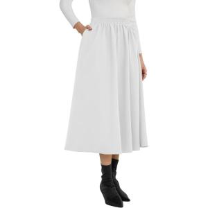 imageNASHALYLY Womens Midi Skirt High Waisted ALine Pleated Elastic Casual Long Skirt with PocketsWhite