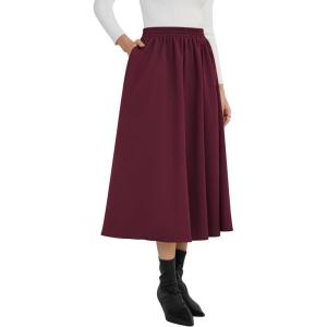 imageNASHALYLY Womens Midi Skirt High Waisted ALine Pleated Elastic Casual Long Skirt with PocketsWine Red