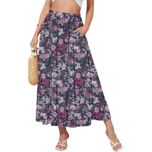 imageNASHALYLY Womens High Waisted Maxi SkirtElastic Chiffon Boho Long Skirt with PocketsGrey Pink Floral