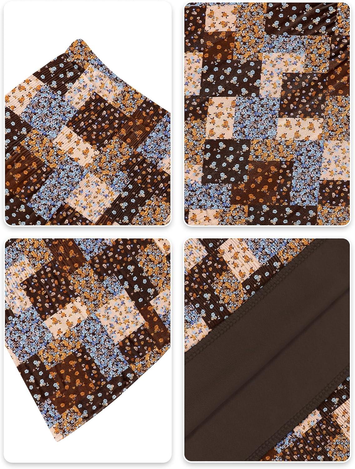 imageNASHALYLY Womens Chiffon Elastic High Waist Pleated ALine Flared Maxi SkirtsBrown B Floral