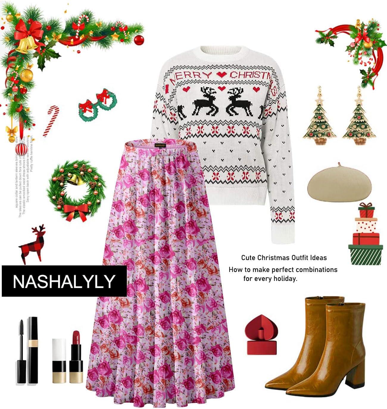 imageNASHALYLY Womens Chiffon Elastic High Waist Pleated ALine Flared Maxi SkirtsPink Rose