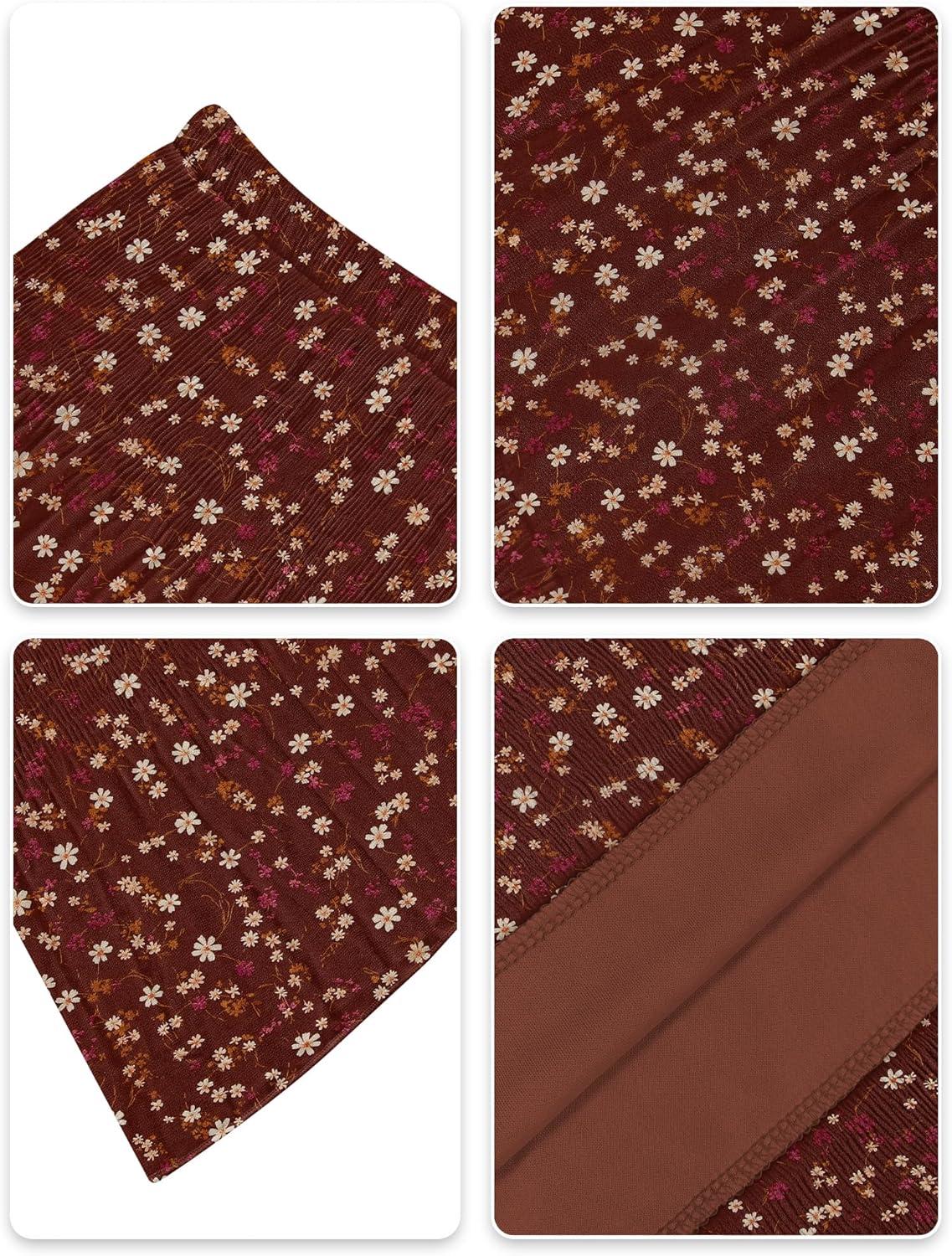 imageNASHALYLY Womens Chiffon Elastic High Waist Pleated ALine Flared Maxi SkirtsReddish Brown Flower