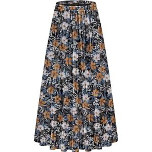 imageNASHALYLY Womens Chiffon Elastic High Waist Pleated ALine Flared Maxi SkirtsBlack Floral a