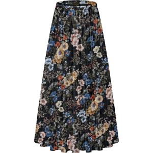 imageNASHALYLY Womens Chiffon Elastic High Waist Pleated ALine Flared Maxi SkirtsBlack Floralb
