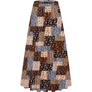 imageNASHALYLY Womens Chiffon Elastic High Waist Pleated ALine Flared Maxi SkirtsBrown B Floral
