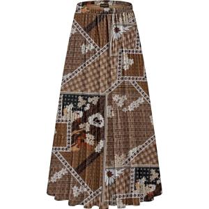 imageNASHALYLY Womens Chiffon Elastic High Waist Pleated ALine Flared Maxi SkirtsCoffee White Floral