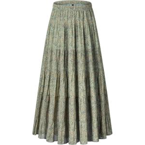 imageNASHALYLY Womens Chiffon Elastic High Waist Pleated ALine Flared Maxi SkirtsGreen Floral B