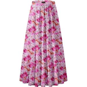 imageNASHALYLY Womens Chiffon Elastic High Waist Pleated ALine Flared Maxi SkirtsPink Rose