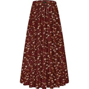 imageNASHALYLY Womens Chiffon Elastic High Waist Pleated ALine Flared Maxi SkirtsReddish Brown Flower