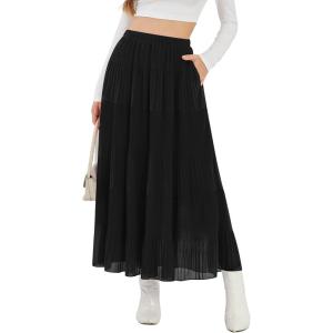 imageNASHALYLY Womens High Waisted Maxi SkirtElastic Chiffon Boho Long Skirt with PocketsBlack1