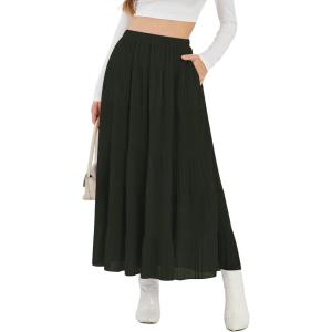 imageNASHALYLY Womens High Waisted Maxi SkirtElastic Chiffon Boho Long Skirt with PocketsBlackish Green