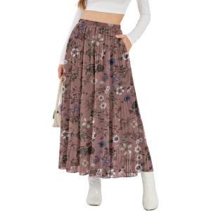 imageNASHALYLY Womens High Waisted Maxi SkirtElastic Chiffon Boho Long Skirt with PocketsDusty Pink Floral