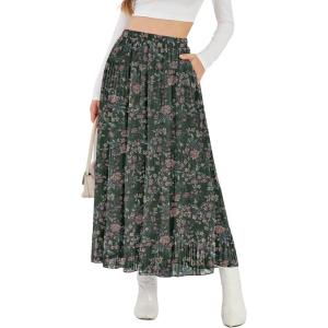 imageNASHALYLY Womens High Waisted Maxi SkirtElastic Chiffon Boho Long Skirt with PocketsGrayish Green Floral