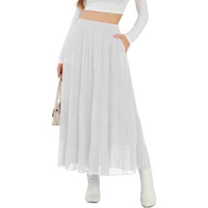 imageNASHALYLY Womens High Waisted Maxi SkirtElastic Chiffon Boho Long Skirt with PocketsWhite1