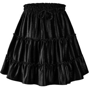 imageNASHALYLY Womens Summer Boho Floral Print Mini Skirt High Waist Drawstring Tiered SkirtsBlack Velvet