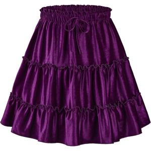 imageNASHALYLY Womens Summer Boho Floral Print Mini Skirt High Waist Drawstring Tiered SkirtsPurple Velvet