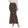 imageNASHALYLY Womens Mesh High Waisted Bodycon Mermaid Maxi Skirts Ruched Fishtail Long SkirtCoffee Flower