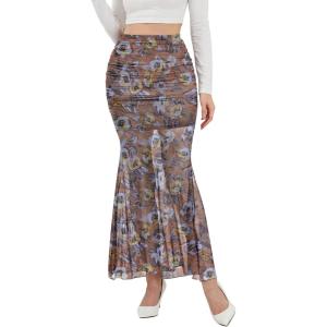 imageNASHALYLY Womens Mesh High Waisted Bodycon Mermaid Maxi Skirts Ruched Fishtail Long SkirtDusty Pink Floral