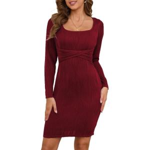 imageNASHALYLY Womens Long Sleeve Bodycon Mini Dress High Waist Fitted Party Club Knit Dress 2024Wine Red