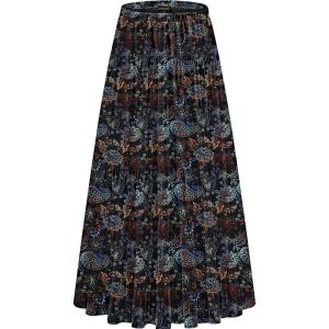 imageNASHALYLY Womens Chiffon Elastic High Waist Pleated ALine Flared Maxi SkirtsBlack Boho Floral