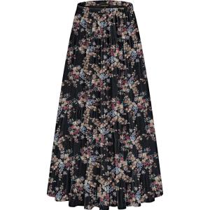 imageNASHALYLY Womens Chiffon Elastic High Waist Pleated ALine Flared Maxi SkirtsBlack Floralc
