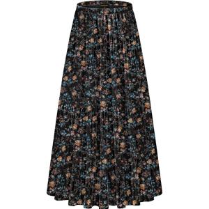imageNASHALYLY Womens Chiffon Elastic High Waist Pleated ALine Flared Maxi SkirtsBlack Gold Floral