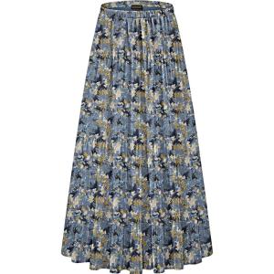 imageNASHALYLY Womens Chiffon Elastic High Waist Pleated ALine Flared Maxi SkirtsBlue Yellow Floral