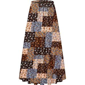 imageNASHALYLY Womens Chiffon Elastic High Waist Pleated ALine Flared Maxi SkirtsBrown B Floral